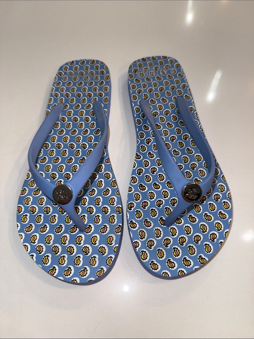 Lauren Ralph Lauren Shawna Paisley Flip Flop Sandals Blue | Size 9/10